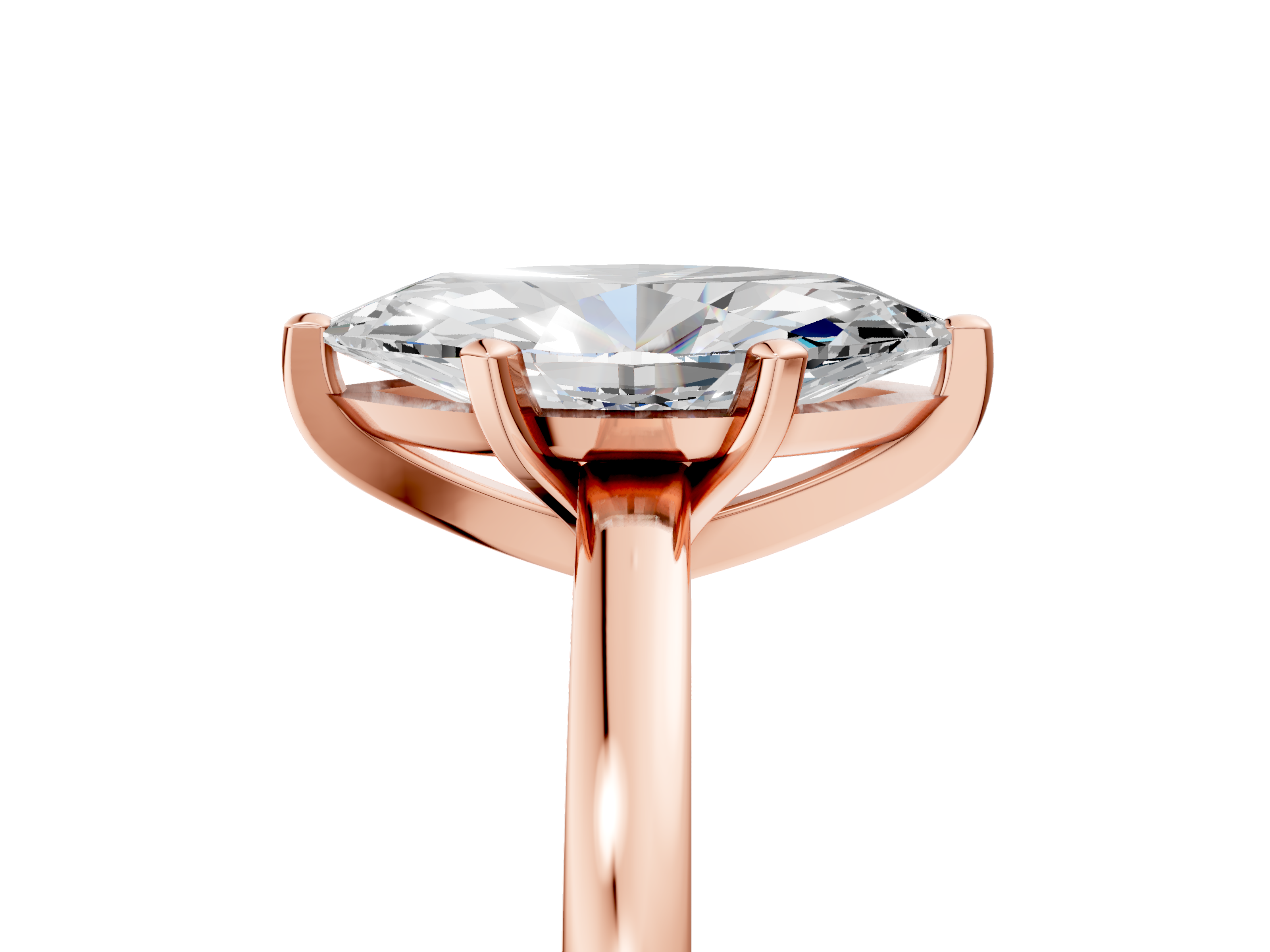 Rose gold Marquise Solitaire Diamond Engagement Ring with Four-Prong Setting on a Classic Band_14