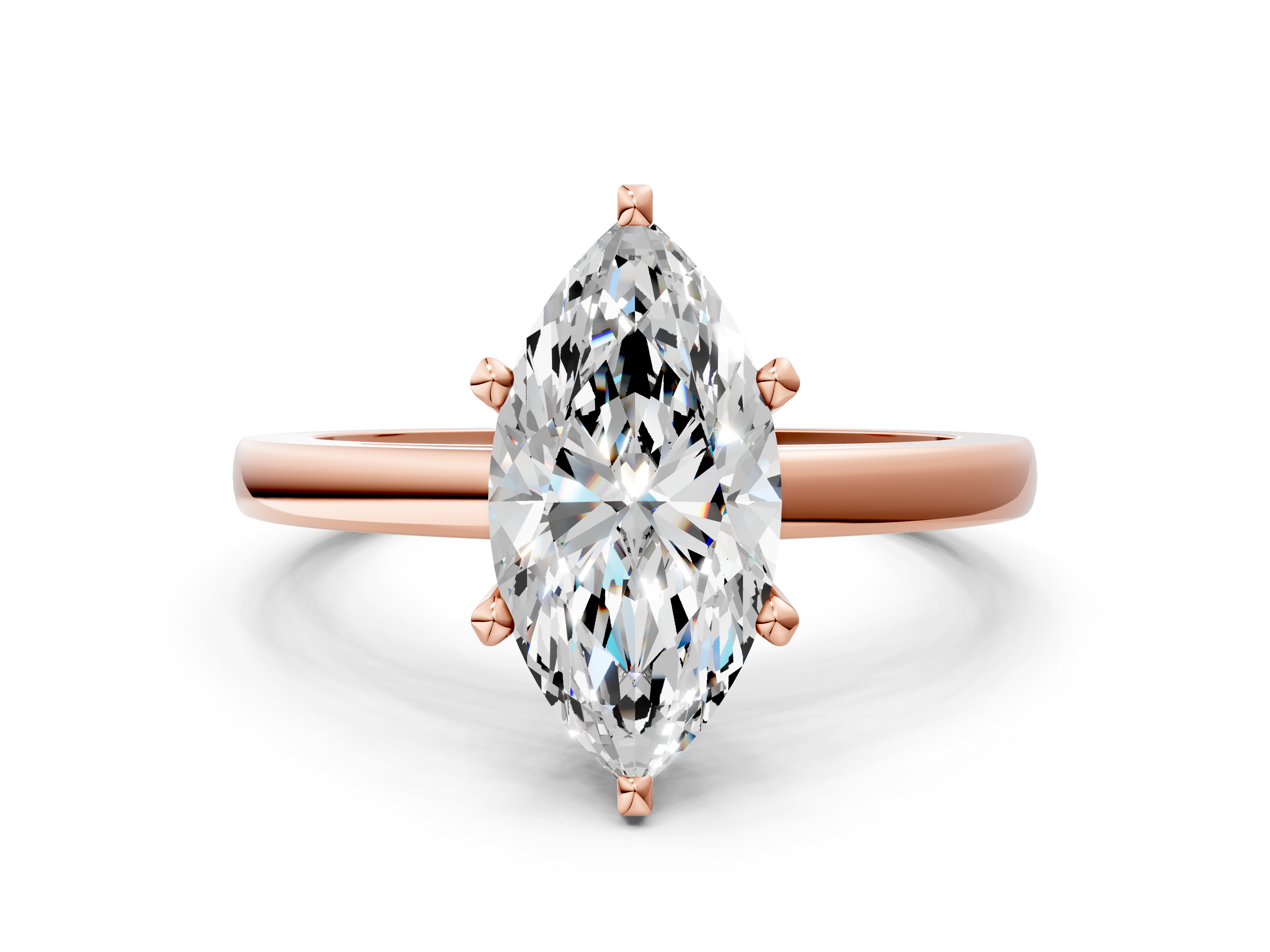 Rose gold Marquise Solitaire Diamond Engagement Ring with Four-Prong Setting on a Classic Band_9