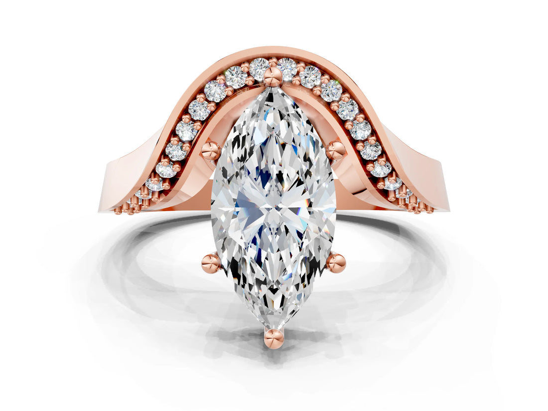 Rose gold Marquise Solitaire Diamond Engagement Ring with Pave Band and Four-Prong Setting 2