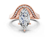 Rose gold Marquise Solitaire Diamond Engagement Ring with Pave Band and Four-Prong Setting 2