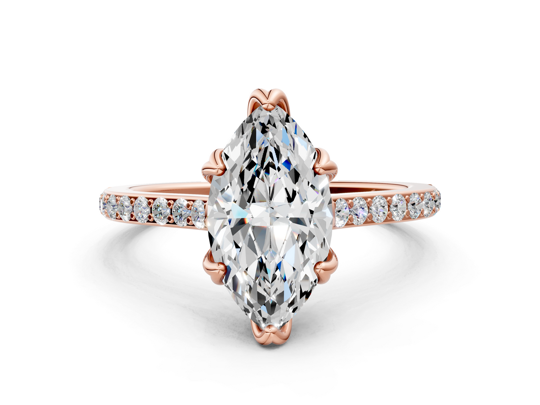 Rose gold Marquise Solitaire Diamond Engagement Ring with Pave Band and Six-Prong Setting_41