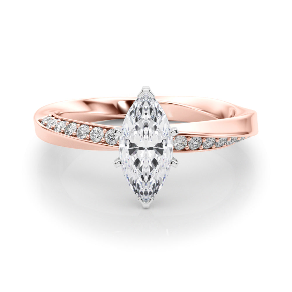Rose gold Marquise Solitaire Diamond Engagement Ring with Side Stone Accents and Four-Prong Setting 1