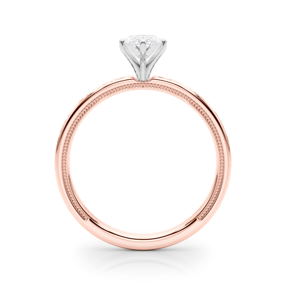 Rose gold Marquise Solitaire Diamond Engagement Ring with XO Engraved Band and Four-Prong Setting 2