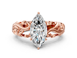 Rose gold Marquise Solitaire Diamond Leaf Vine Band with Prong Setting_55
