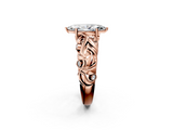Rose gold Marquise Solitaire Diamond Leaf Vine Band with Prong Setting_57