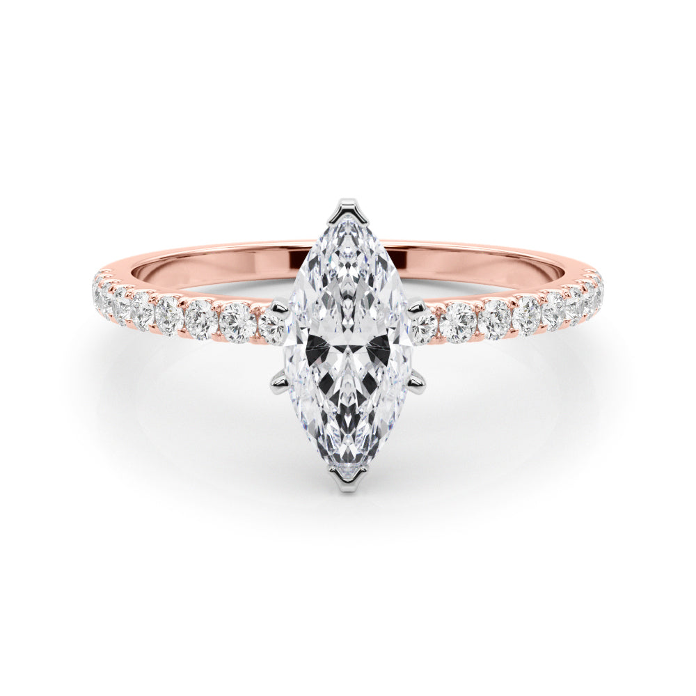 Rose gold Marquise Solitaire Diamond Pavé Band with Six-Prong Setting 1