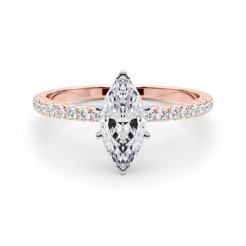 Rose gold Marquise Solitaire Diamond Pavé Band with Six-Prong Setting 1