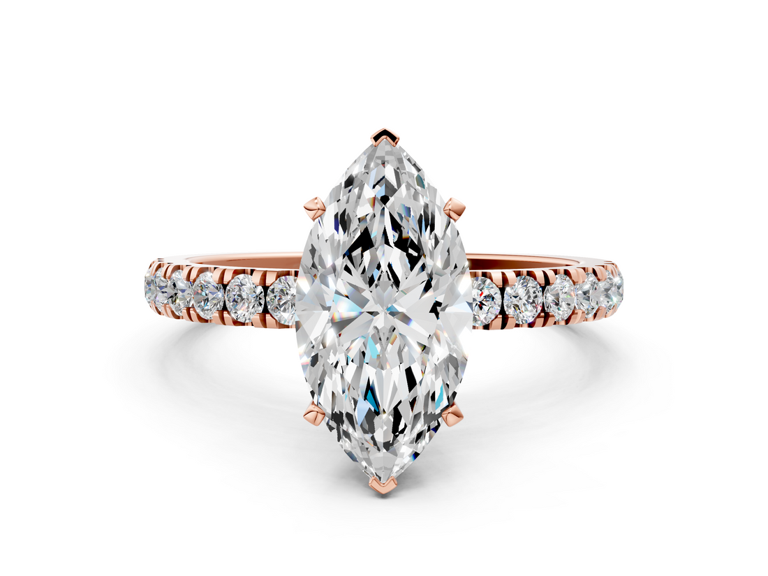 Rose gold Marquise Solitaire Diamond Pavé Band with Six-Prong Setting_36