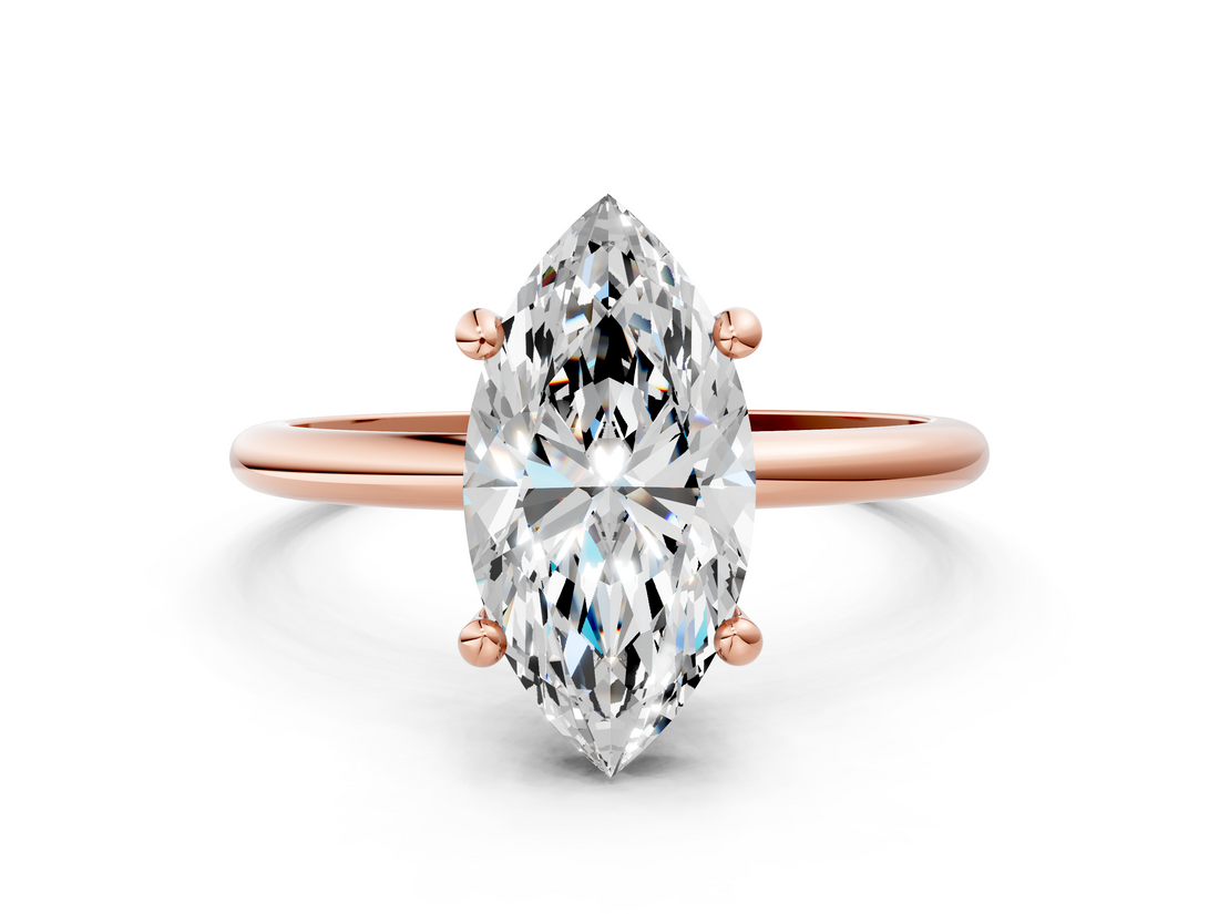 Rose gold Marquise Solitaire Diamond Ring with 4-Prong Setting on a Classic Band_3