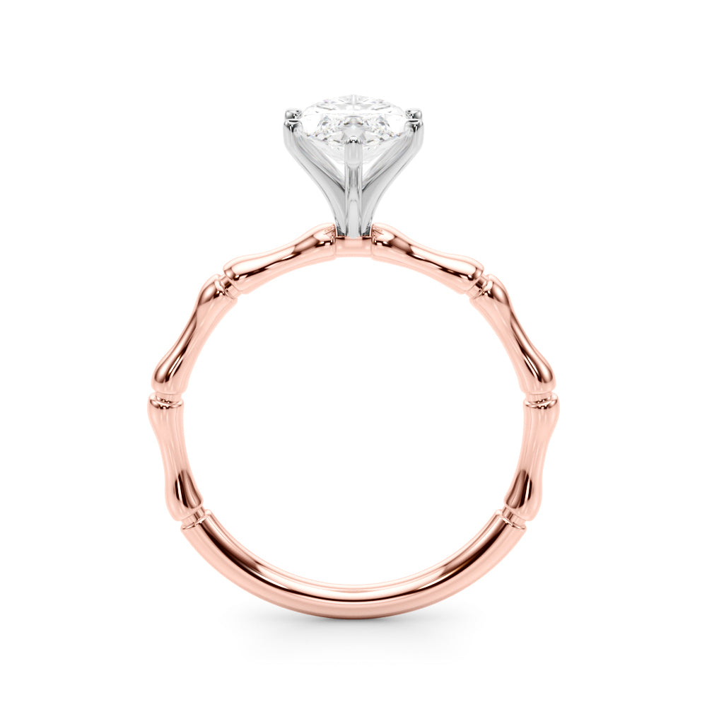 Rose gold Marquise Solitaire Diamond Ring with Bamboo Band and Four-Prong Setting 2