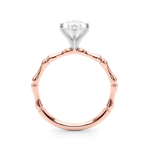 Rose gold Marquise Solitaire Diamond Ring with Bamboo Band and Four-Prong Setting 2