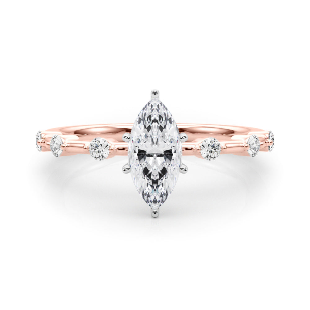Rose gold Marquise Solitaire Diamond Ring with Bezel Set Side Stones and Prong Setting 1