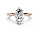Rose gold Marquise Solitaire Diamond Ring with Bezel Set Side Stones and Prong Setting_26