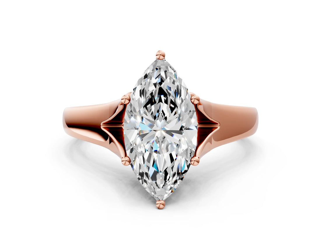 Rose gold Marquise Solitaire Diamond Ring with Cathedral Band and Four-Prong Setting_65
