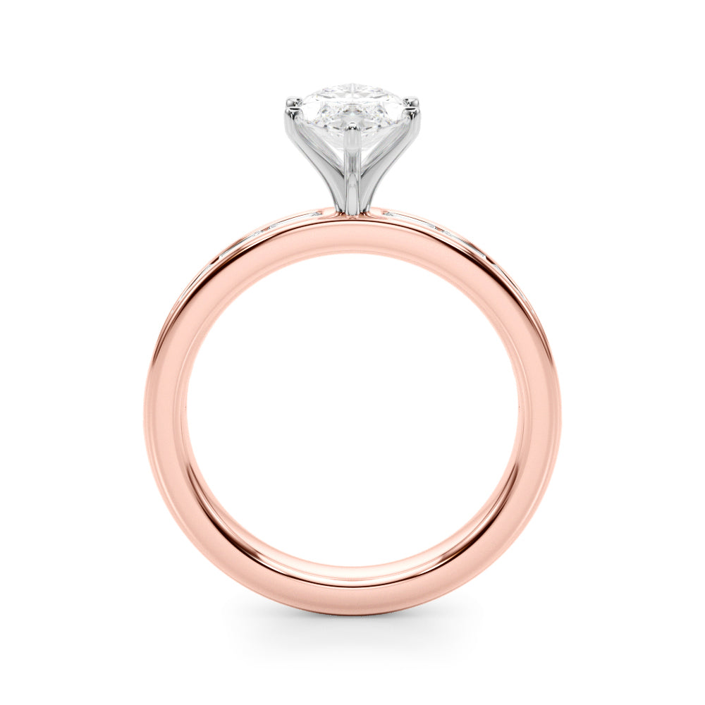 Rose gold Marquise Solitaire Diamond Ring with Channel-Set Baguette Band and Four-Prong Setting 2