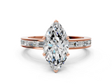 Rose gold Marquise Solitaire Diamond Ring with Channel-Set Baguette Band and Four-Prong Setting_114
