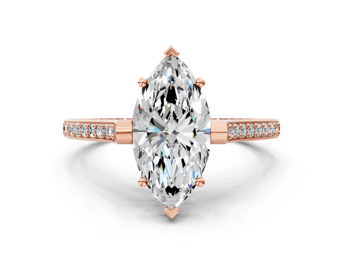 Rose gold Marquise Solitaire Diamond Ring with Channel Set Band and Bezel Prong Setting_56