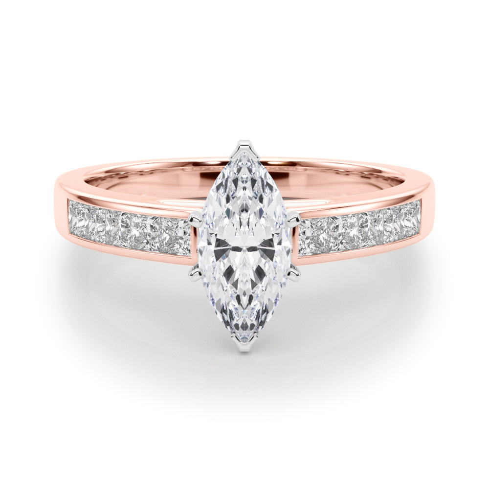 Rose gold Marquise Solitaire Diamond Ring with Channel-Set Band and Four-Prong Setting 1