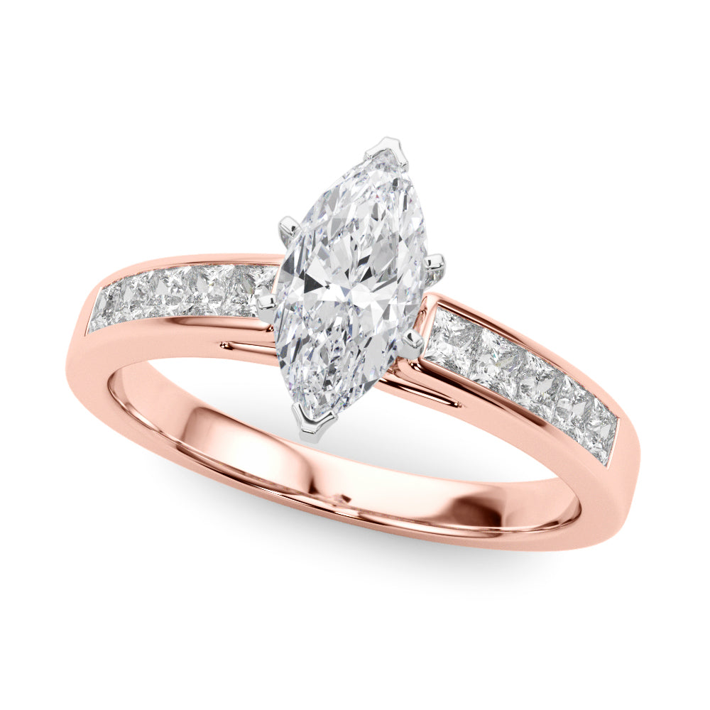 Rose gold Marquise Solitaire Diamond Ring with Channel-Set Band and Four-Prong Setting