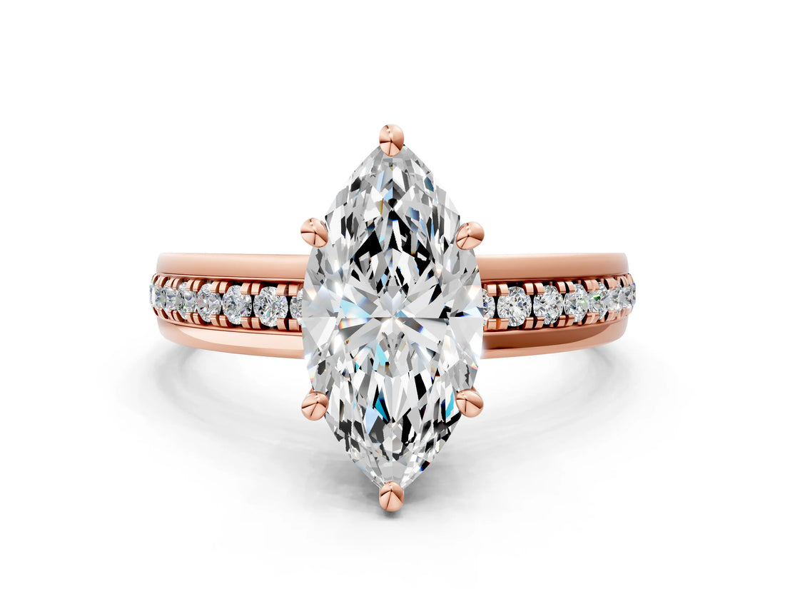 Rose gold Marquise Solitaire Diamond Ring with Channel Set Band and Six-Prong Setting_45