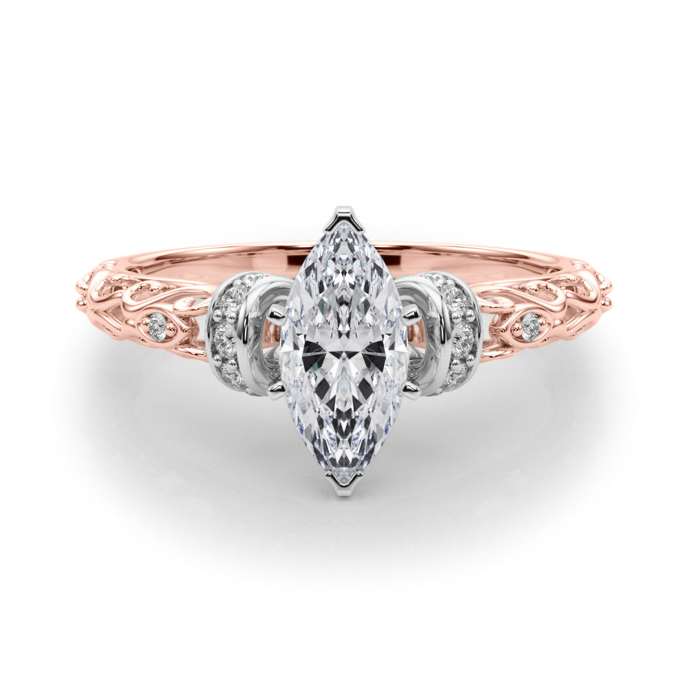 Rose gold Marquise Solitaire Diamond Ring with Filigree Band and Four-Prong Setting 1