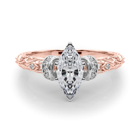 Rose gold Marquise Solitaire Diamond Ring with Filigree Band and Four-Prong Setting 1