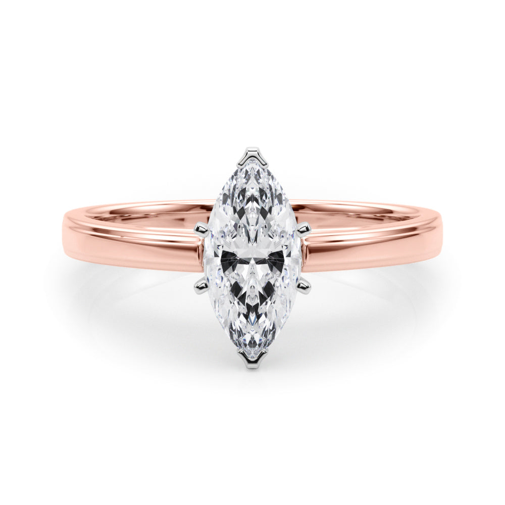 Rose gold Marquise Solitaire Diamond Ring with Four-Prong Setting and Classic Band 1
