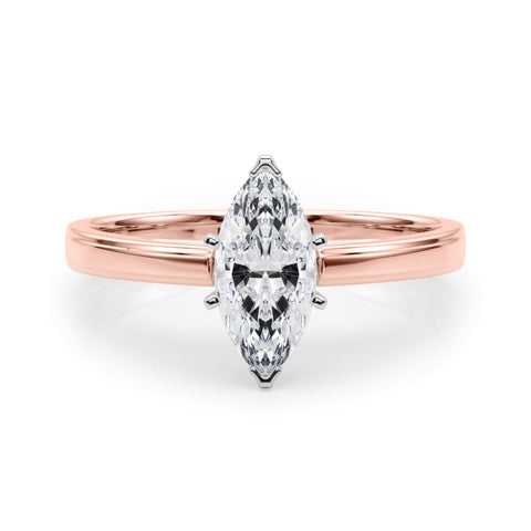 Rose gold Marquise Solitaire Diamond Ring with Four-Prong Setting and Classic Band 1