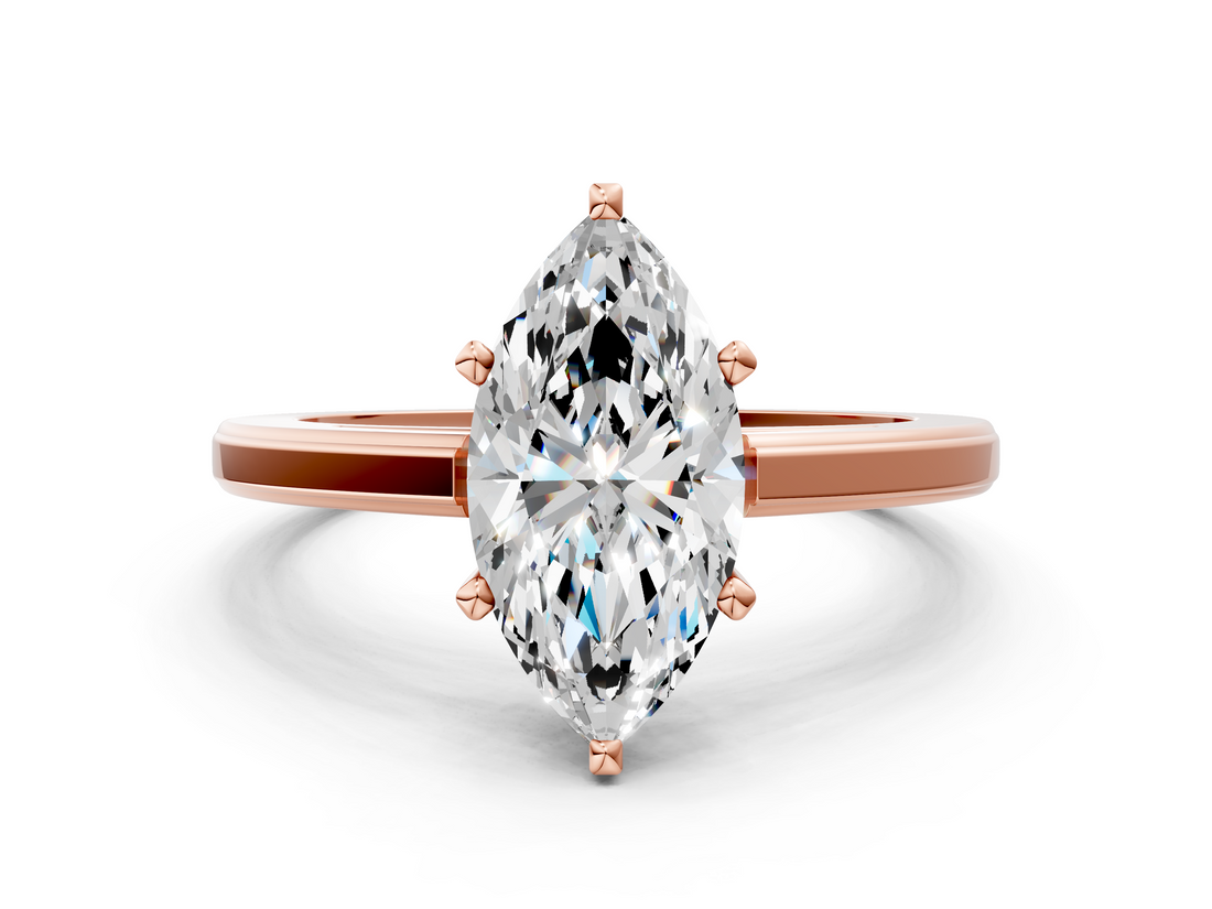 Rose gold Marquise Solitaire Diamond Ring with Four-Prong Setting and Classic Band_8