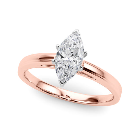 Rose gold Marquise Solitaire Diamond Ring with Four-Prong Setting and Classic Band