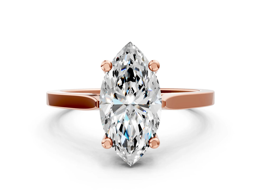 Rose gold Marquise Solitaire Diamond Ring with Four-Prong Setting and Tapered Band 1