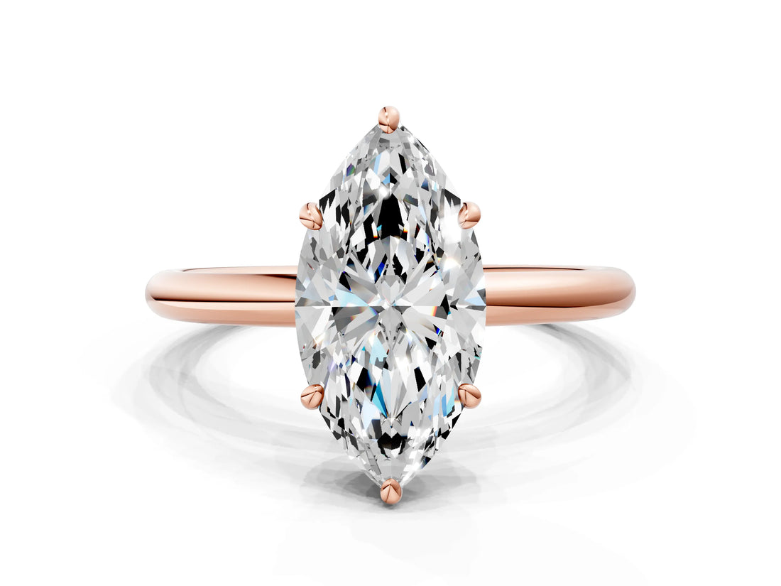Rose gold Marquise Solitaire Diamond Ring with Four-Prong Setting on a Plain Band_20