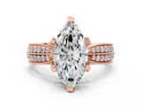 Rose gold Marquise Solitaire Diamond Ring with Milgrain Pavé Band and Four-Prong Setting_138