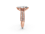 Rose gold Marquise Solitaire Diamond Ring with Milgrain Pavé Band and Four-Prong Setting_140