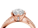 Rose gold Marquise Solitaire Diamond Ring with Milgrain Pavé Band and Four-Prong Setting_142