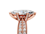 Rose gold Marquise Solitaire Diamond Ring with Milgrain Pavé Band and Four-Prong Setting_143