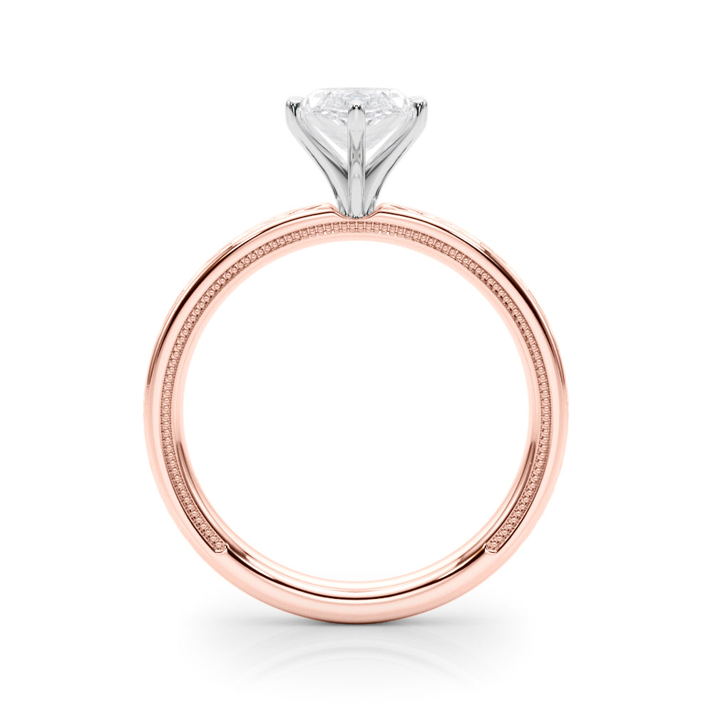 Rose gold Marquise Solitaire Diamond Ring with Milgrain and Black Enamel X Pattern Band 2