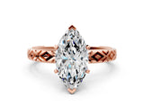 Rose gold Marquise Solitaire Diamond Ring with Milgrain and Black Enamel X Pattern Band_87