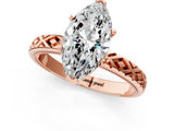 Rose gold Marquise Solitaire Diamond Ring with Milgrain and Black Enamel X Pattern Band_88