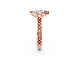 Rose gold Marquise Solitaire Diamond Ring with Milgrain and Black Enamel X Pattern Band_89