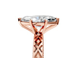 Rose gold Marquise Solitaire Diamond Ring with Milgrain and Black Enamel X Pattern Band_92