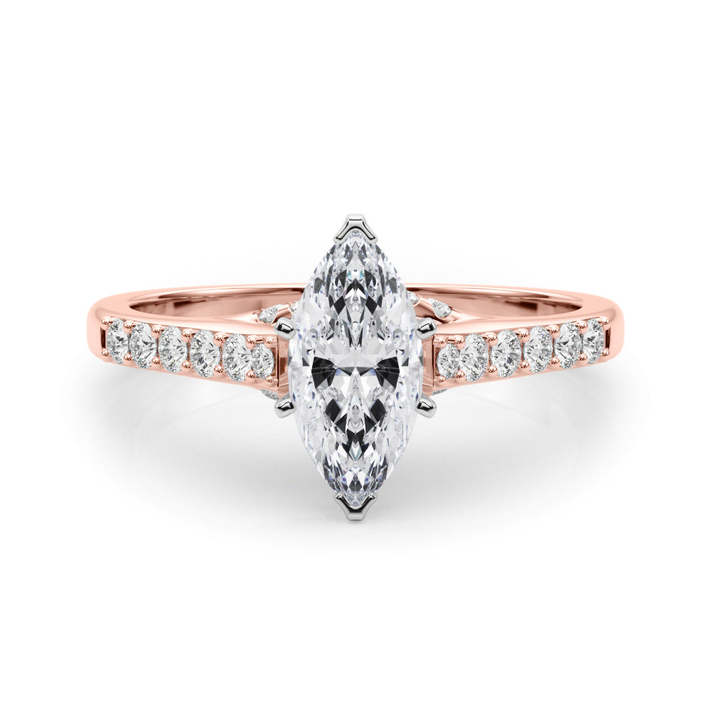 Rose gold Marquise Solitaire Diamond Ring with Pavé Band and Four-Prong Setting 1