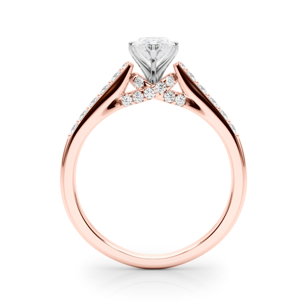 Rose gold Marquise Solitaire Diamond Ring with Pavé Band and Four-Prong Setting 2