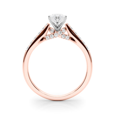 Rose gold Marquise Solitaire Diamond Ring with Pavé Band and Four-Prong Setting 2