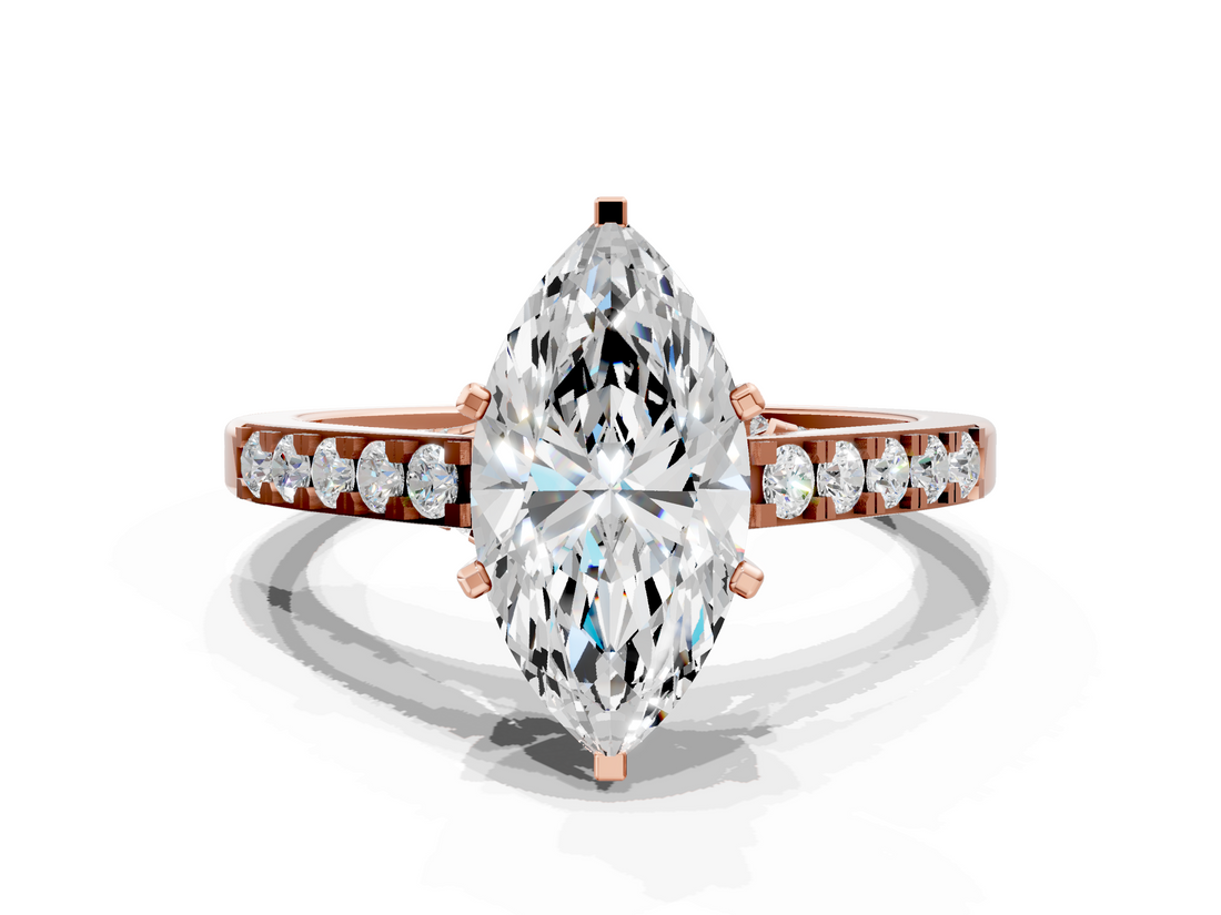 Rose gold Marquise Solitaire Diamond Ring with Pavé Band and Four-Prong Setting_102