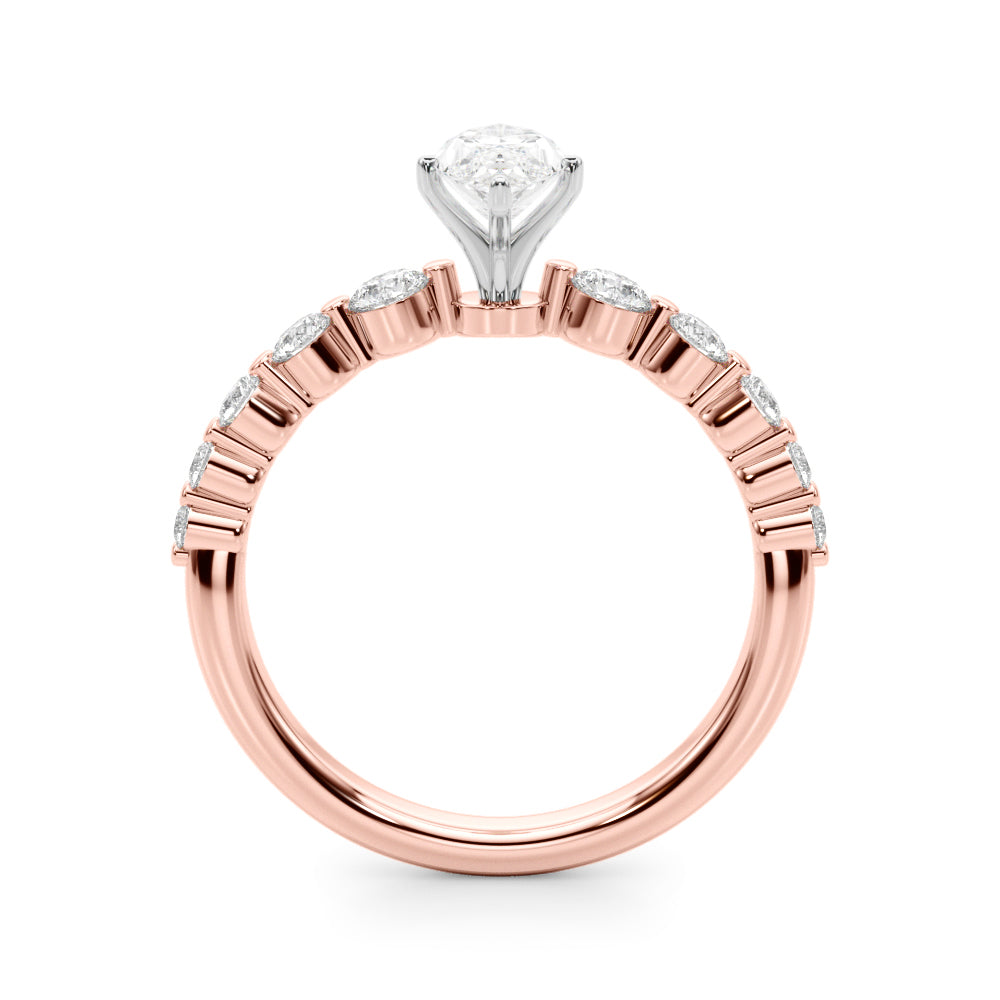 Rose gold Marquise Solitaire Diamond Ring with Pave Band and Four-Prong Setting 2