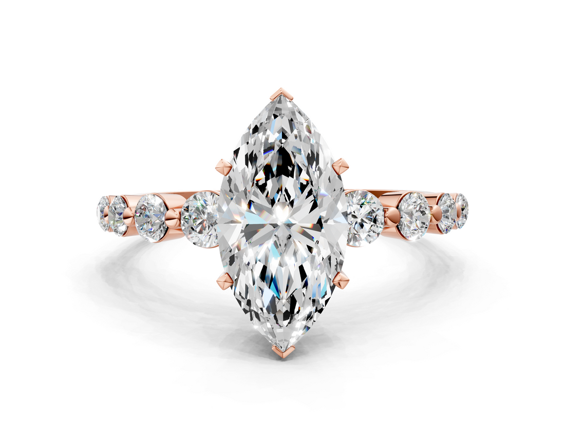 Rose gold Marquise Solitaire Diamond Ring with Pave Band and Four-Prong Setting_263