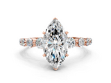 Rose gold Marquise Solitaire Diamond Ring with Pave Band and Four-Prong Setting_263