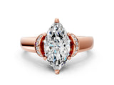 Rose gold Marquise Solitaire Diamond Ring with Pave Band and Six-Prong Setting_34