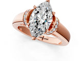 Rose gold Marquise Solitaire Diamond Ring with Pave Band and Six-Prong Setting_35